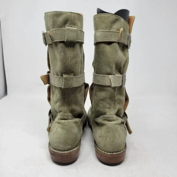 Fiorentini + Baker | Eternity Suede Leather Tall Moto Boots Olive Green - Picture 8 of 16